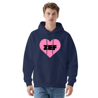 ZEF Bold Pink Heart Graphic Black Hoodie, Soft Hip Hop Streetwear Sweatshirt