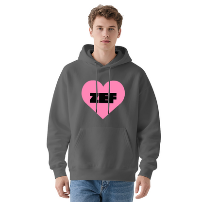 ZEF Bold Pink Heart Graphic Black Hoodie, Soft Hip Hop Streetwear Sweatshirt