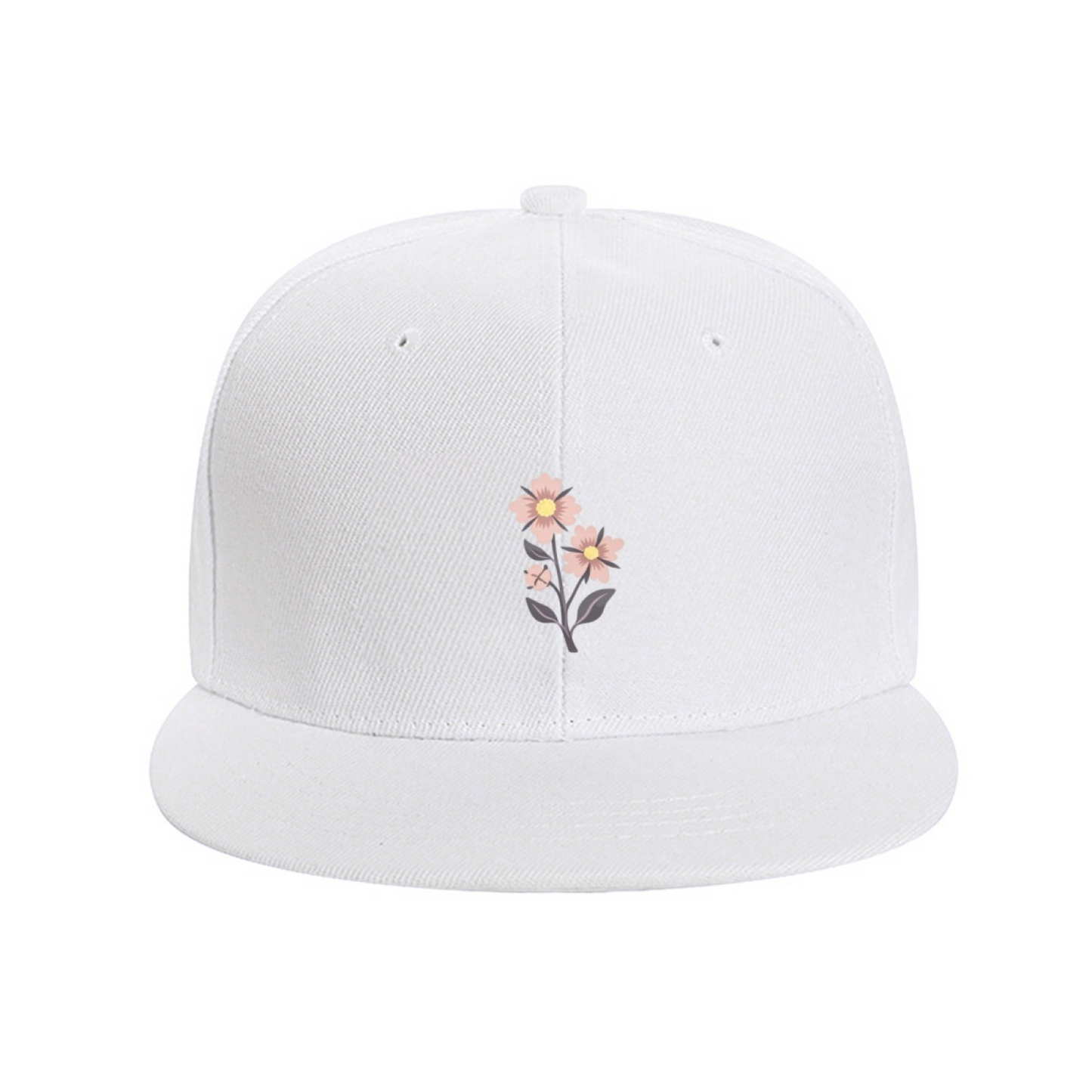 Delicate Pink Small Floral White Literary Style Snapback Sun Hat