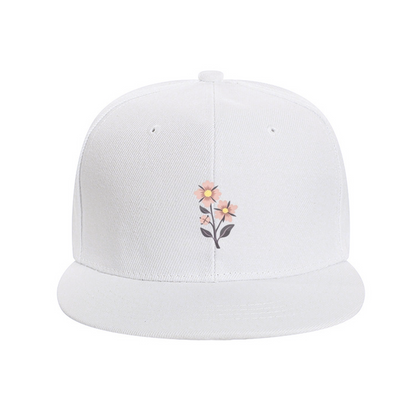 Delicate Pink Small Floral White Literary Style Snapback Sun Hat