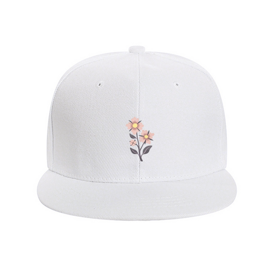 Delicate Pink Small Floral White Literary Style Snapback Sun Hat