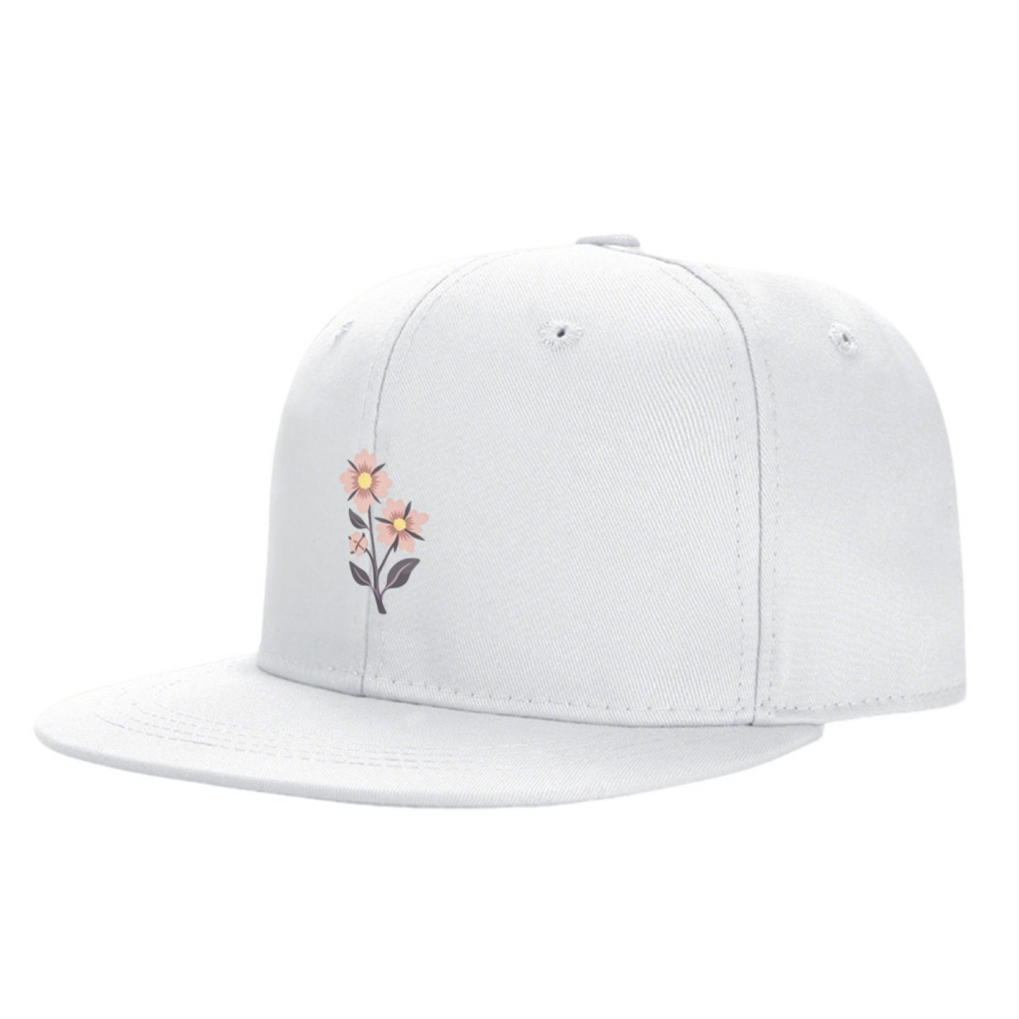 Delicate Pink Small Floral White Literary Style Snapback Sun Hat