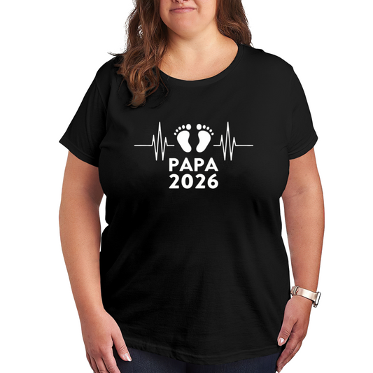 Papa 2026 Baby Footbeat Heartbeat New Dad Graphic Plus Size Women Printed T-Shirt