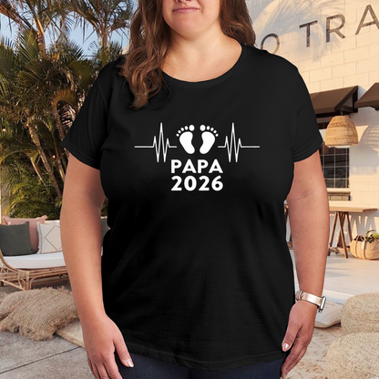 Papa 2026 Baby Footbeat Heartbeat New Dad Graphic Plus Size Women Printed T-Shirt