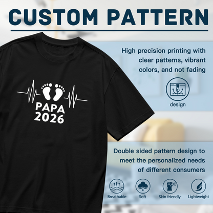 Papa 2026 Baby Footbeat Heartbeat New Dad Graphic Plus Size Women Printed T-Shirt