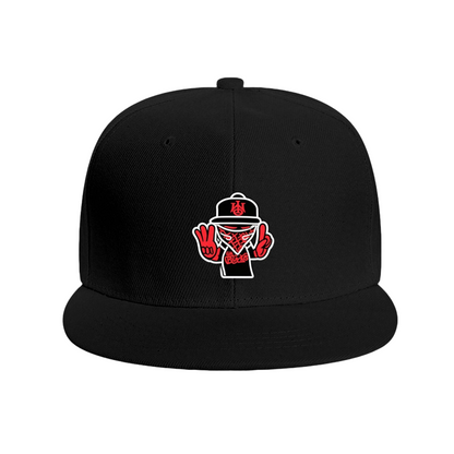 Hip Hop Masked Character Graphic Black Flat Brim Snapback Sun Hat, Urban Street Style Cap