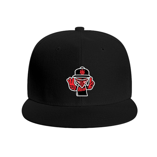 Hip Hop Masked Character Graphic Black Flat Brim Snapback Sun Hat, Urban Street Style Cap