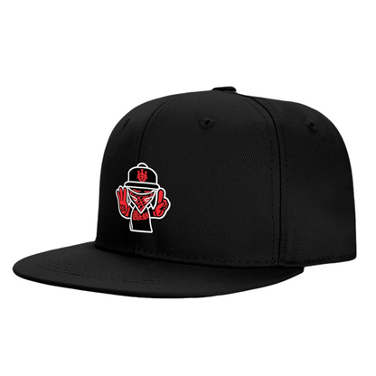 Hip Hop Masked Character Graphic Black Flat Brim Snapback Sun Hat, Urban Street Style Cap