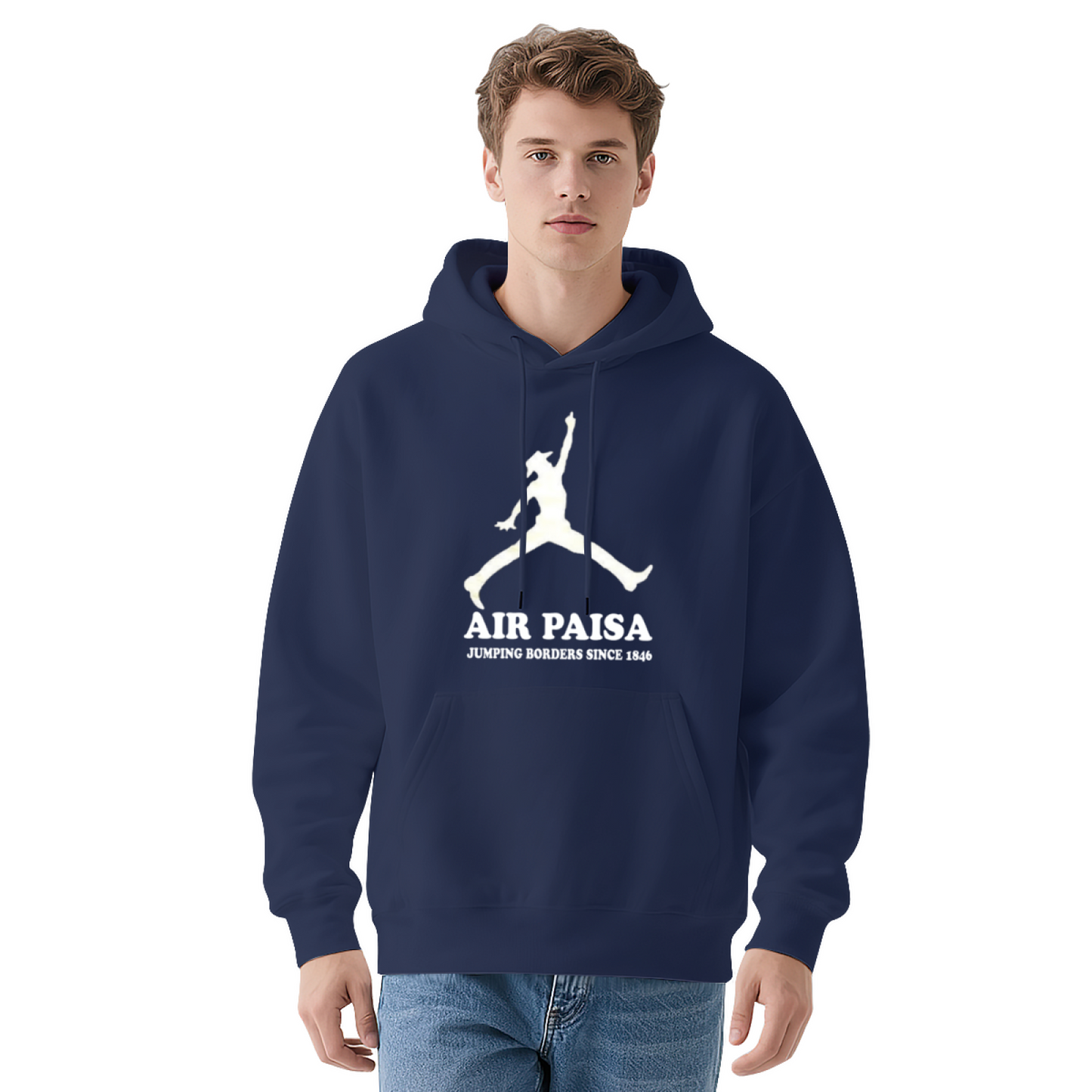Air Paisa Funny Border Jump Man Navy Hoodie, Soft Men Streetwear Sweatshirt