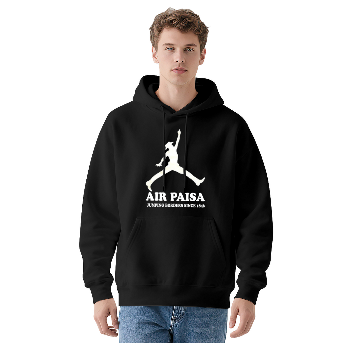 Air Paisa Funny Border Jump Man Navy Hoodie, Soft Men Streetwear Sweatshirt