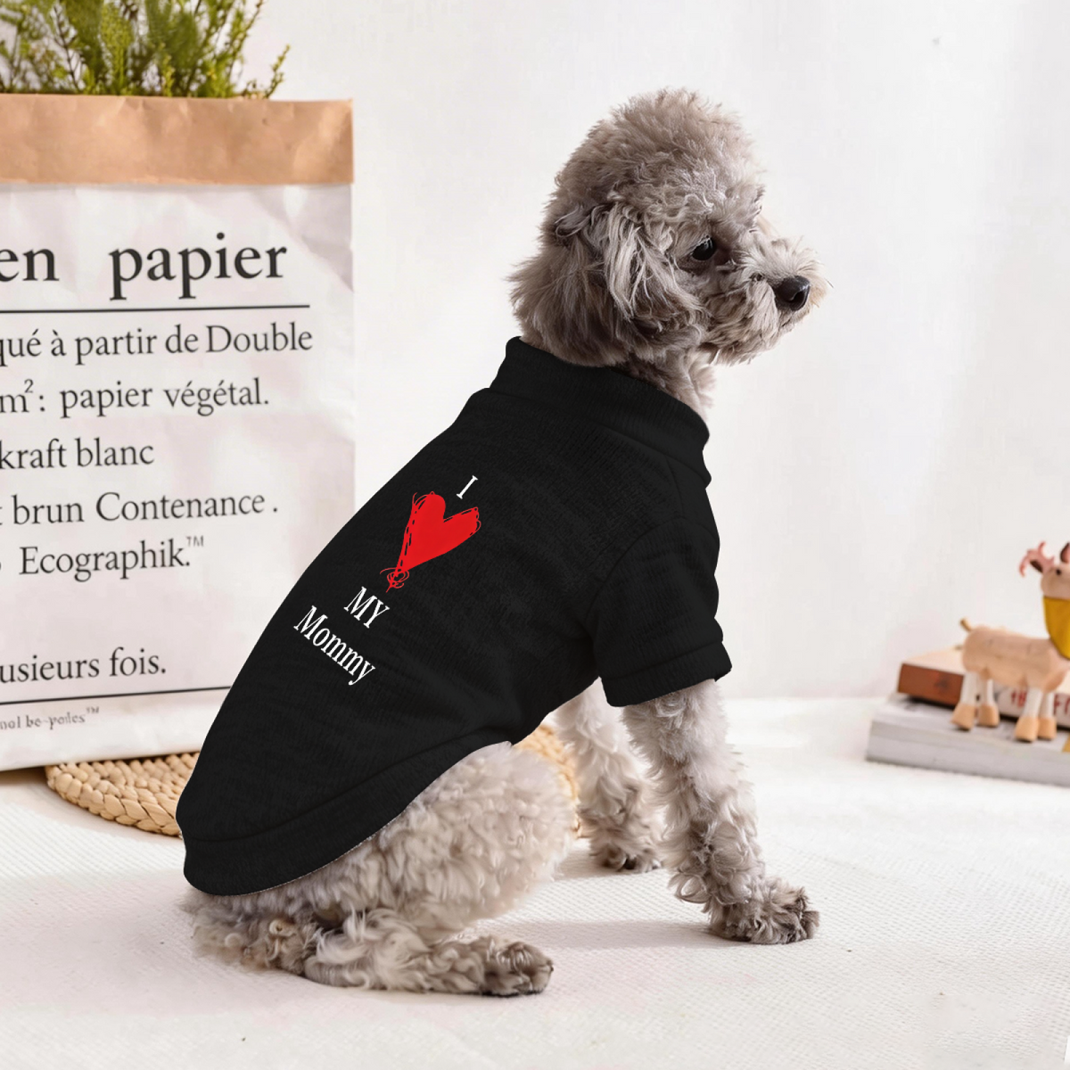 I Love My Mommy Red Heart Black Pet Sweater, Heartwarming Puppy Outfit