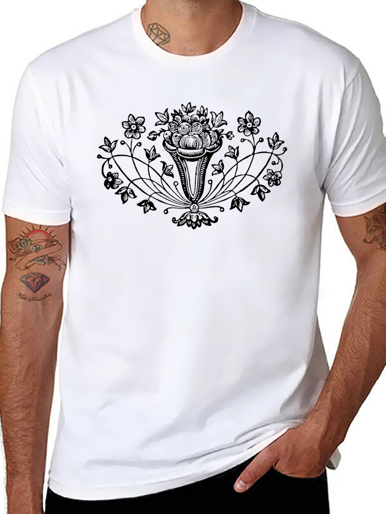 Elegant Floral Black T-Shirt