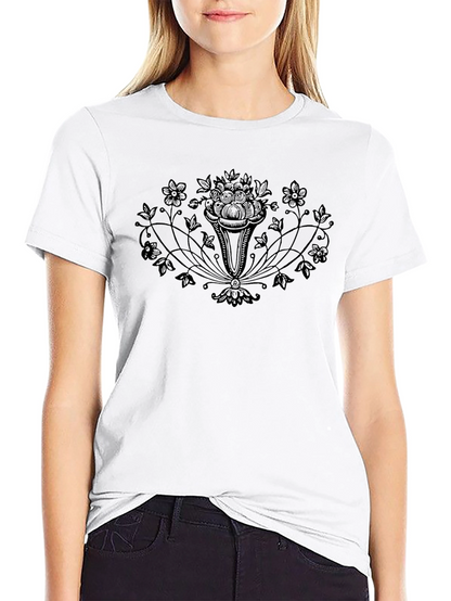 Elegant Floral Black T-Shirt