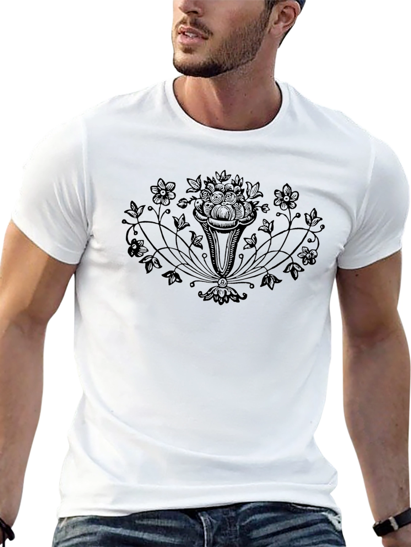 Elegant Floral Black T-Shirt