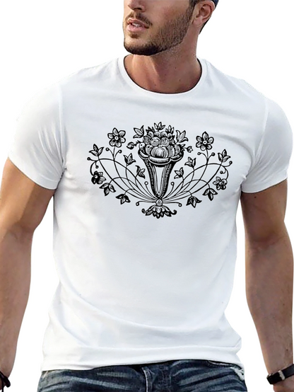 Elegant Floral Black T-Shirt