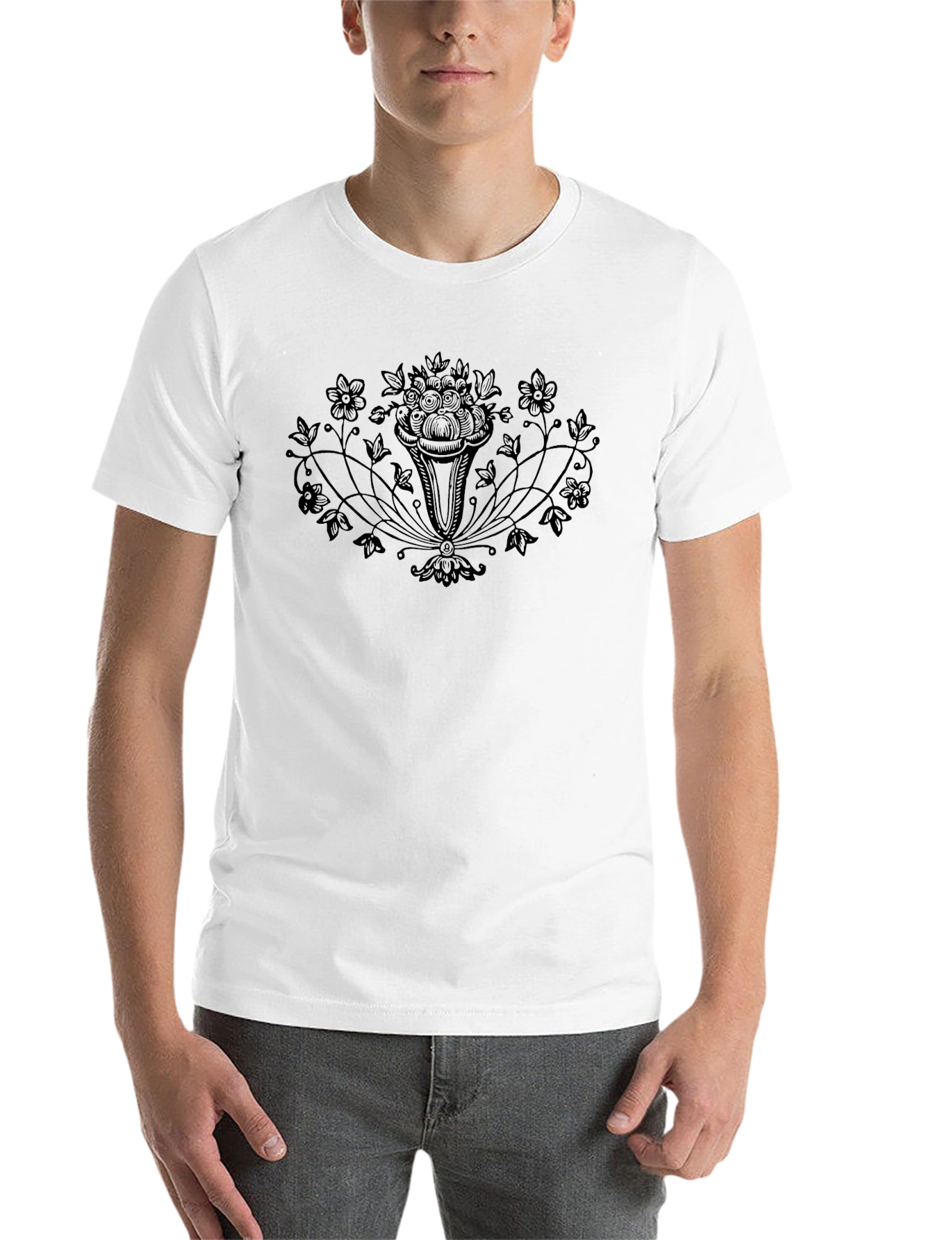 Elegant Floral Black T-Shirt