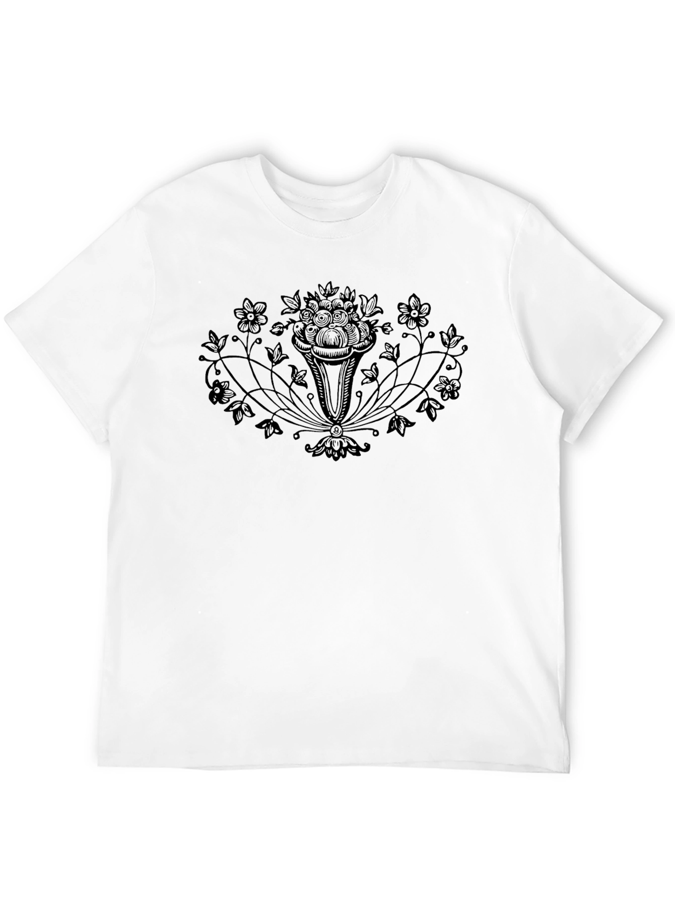Elegant Floral Black T-Shirt