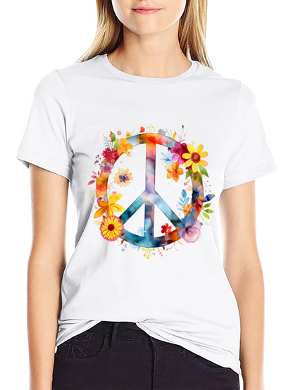Floral Peace Sign Black T-Shirt