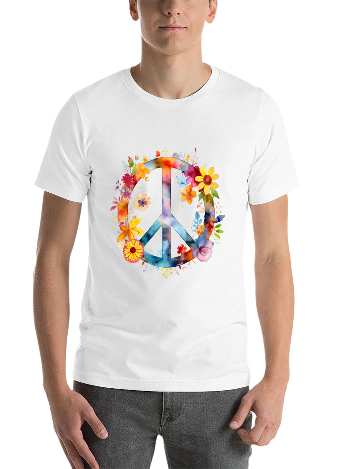 Floral Peace Sign Black T-Shirt