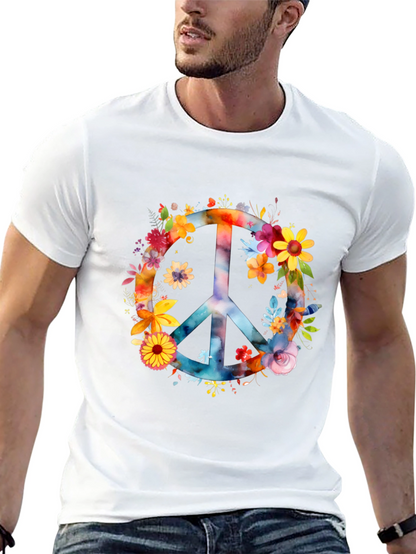 Floral Peace Sign Black T-Shirt