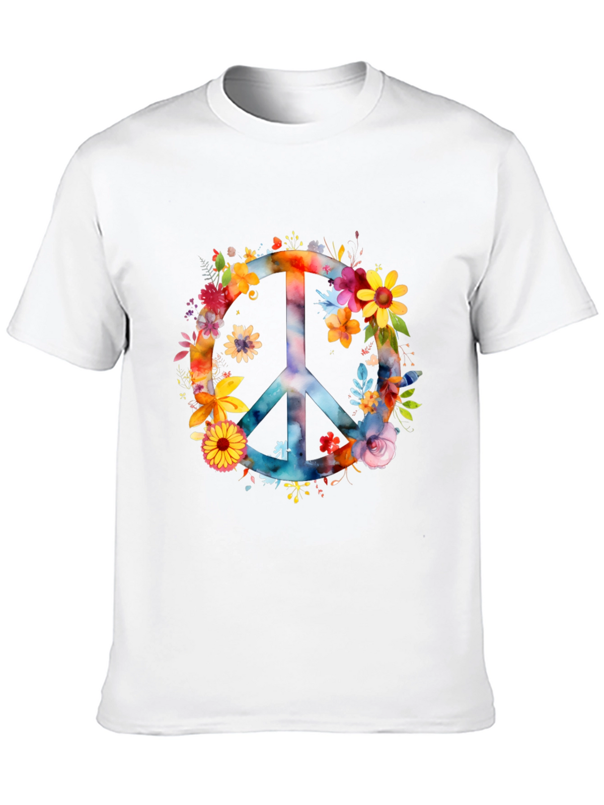 Floral Peace Sign Black T-Shirt