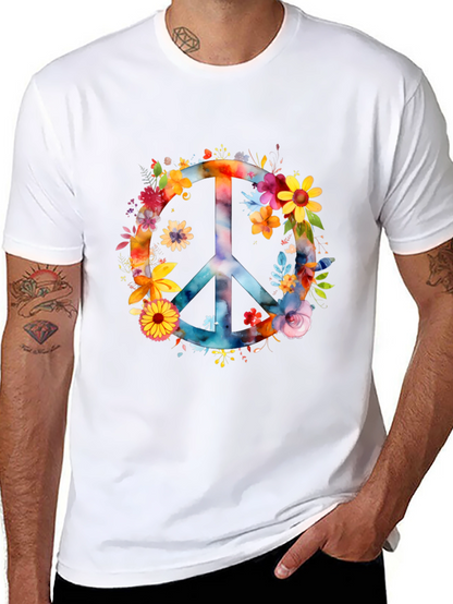 Floral Peace Sign Black T-Shirt