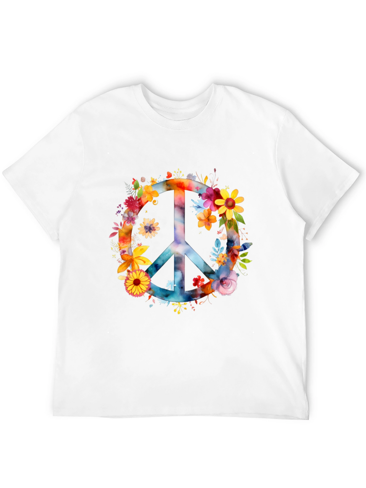 Floral Peace Sign Black T-Shirt