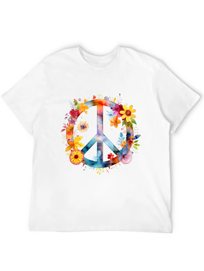 Floral Peace Sign Black T-Shirt