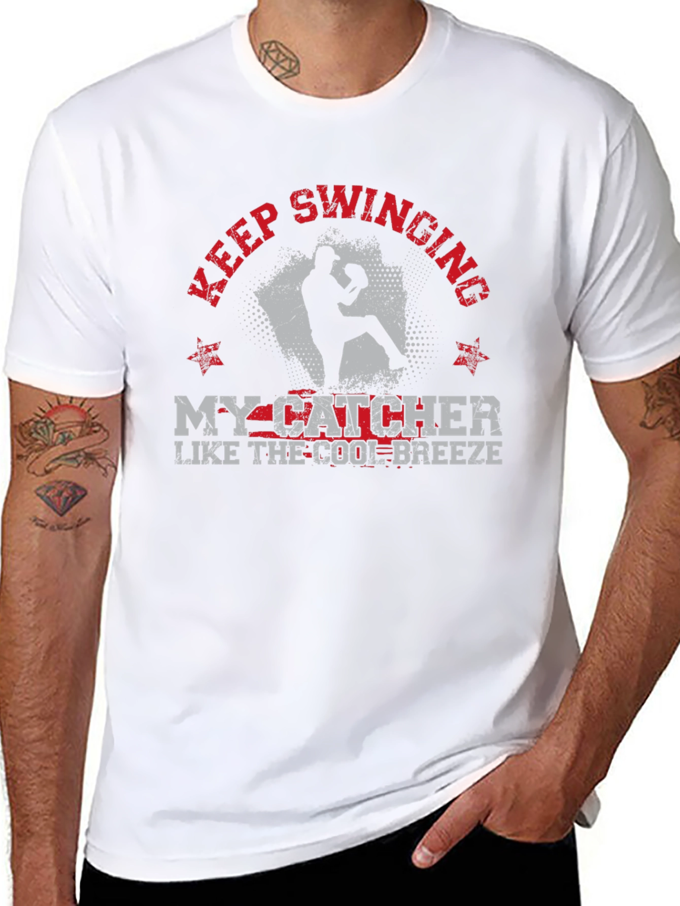 Keep Swinging My Catcher Baseball Graphic Tee