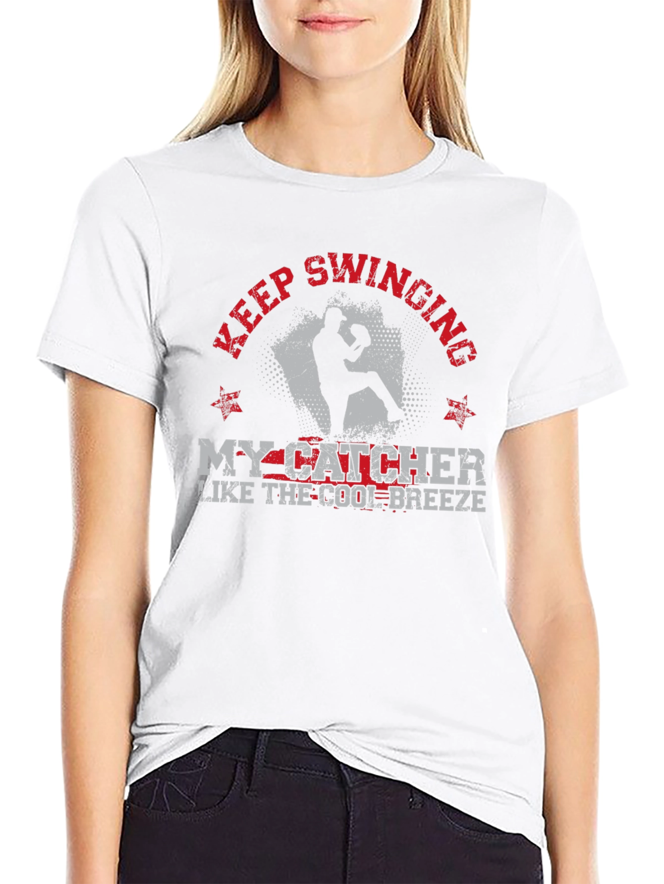 Keep Swinging My Catcher Baseball Graphic Tee