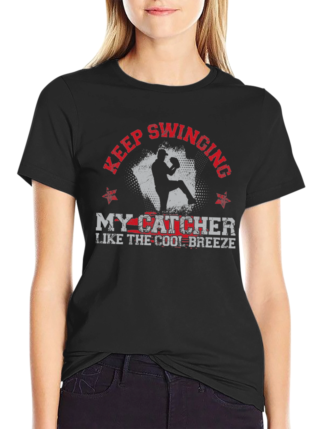 Keep Swinging My Catcher Baseball Graphic Tee