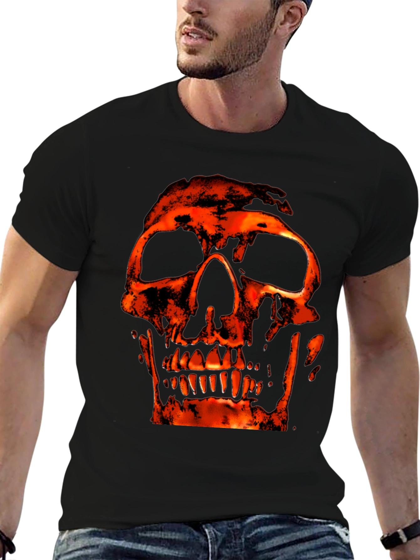 Fiery Skull Graphic Black T-Shirt