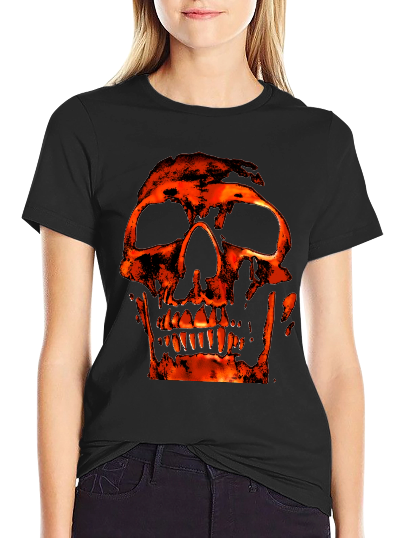 Fiery Skull Graphic Black T-Shirt