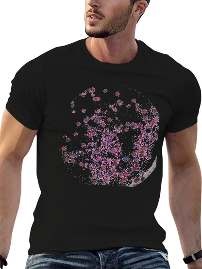 Abstract Floral Moon Black T-Shirt