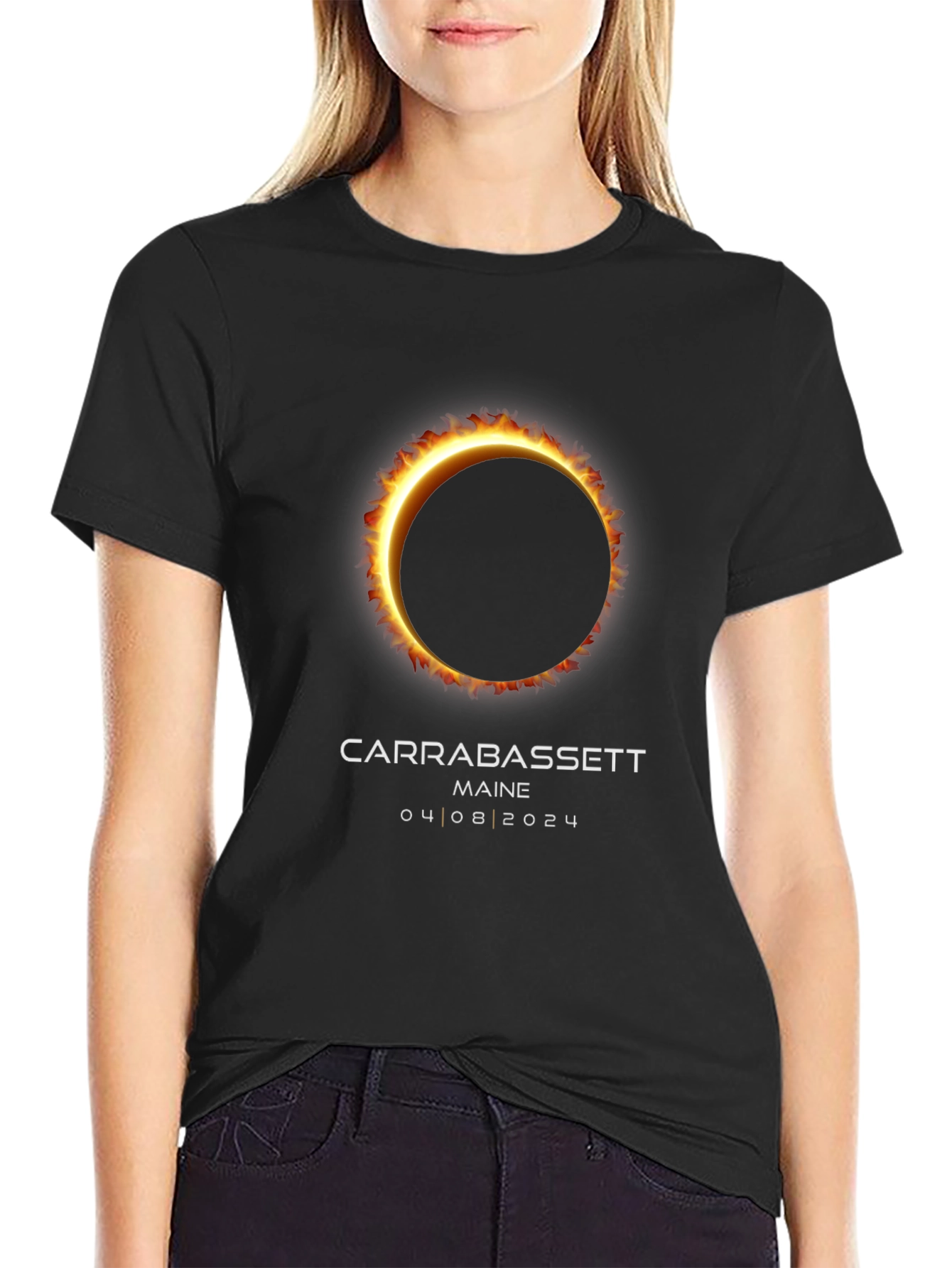 Carrabassett Maine 2024 Solar Eclipse Black T-Shirt