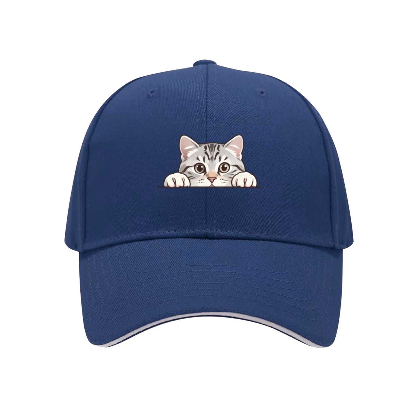 Adorable Peeking Tabby Cat Pink Sandwich Brim Baseball Cap Cute Pet Lover Hat