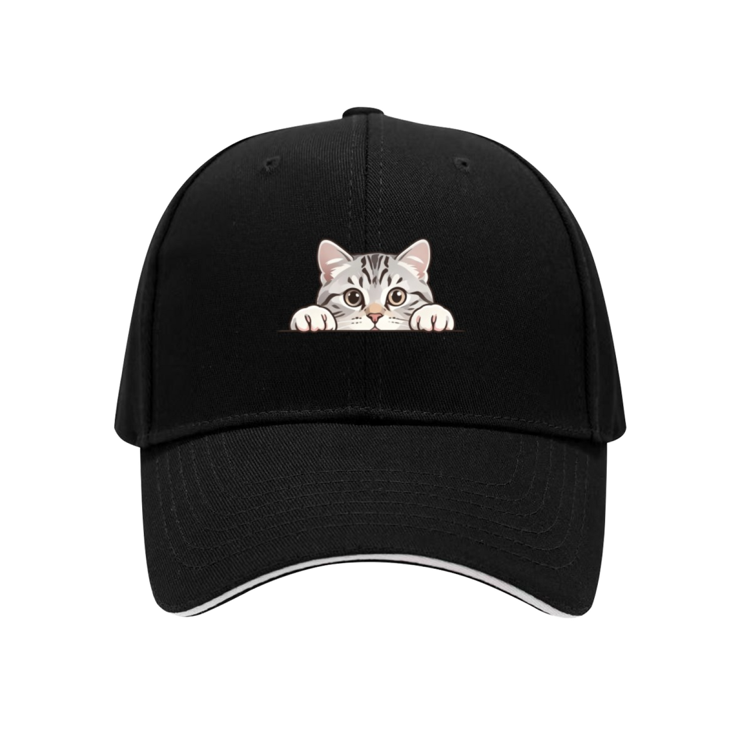 Adorable Peeking Tabby Cat Pink Sandwich Brim Baseball Cap Cute Pet Lover Hat
