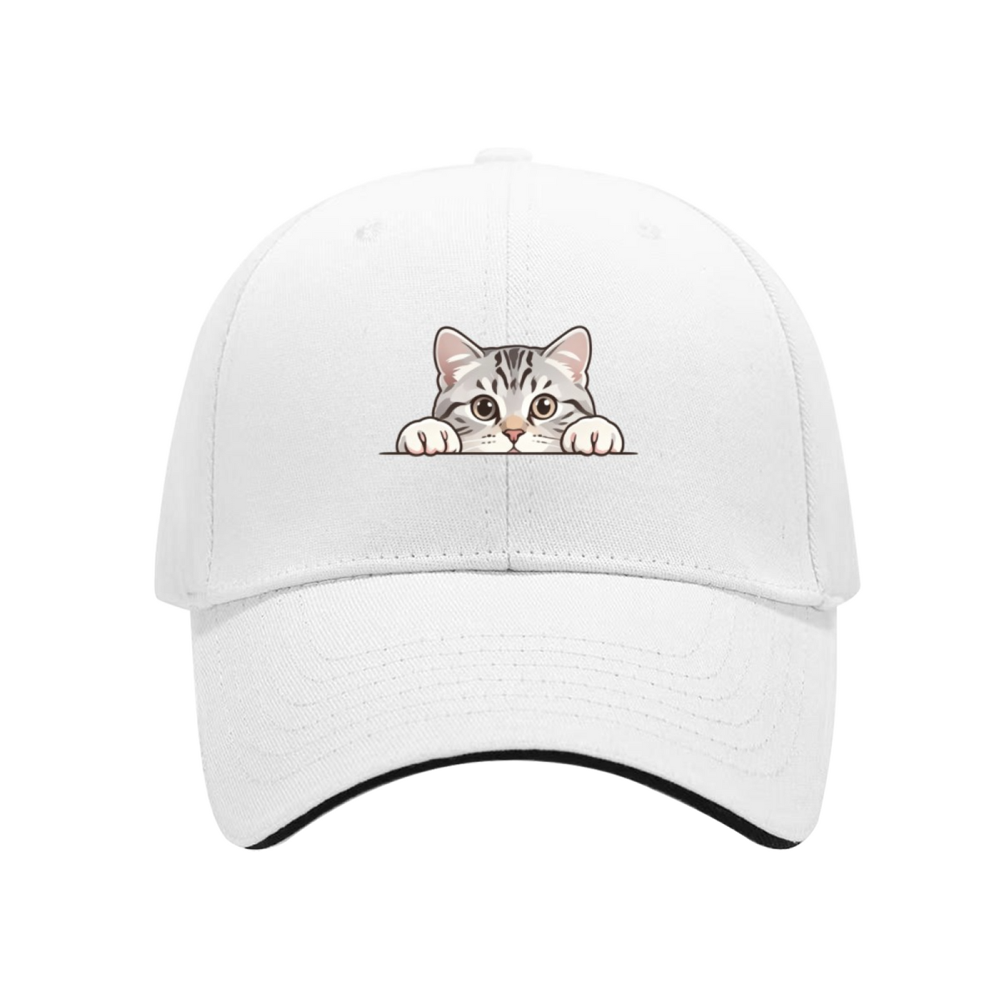Adorable Peeking Tabby Cat Pink Sandwich Brim Baseball Cap Cute Pet Lover Hat