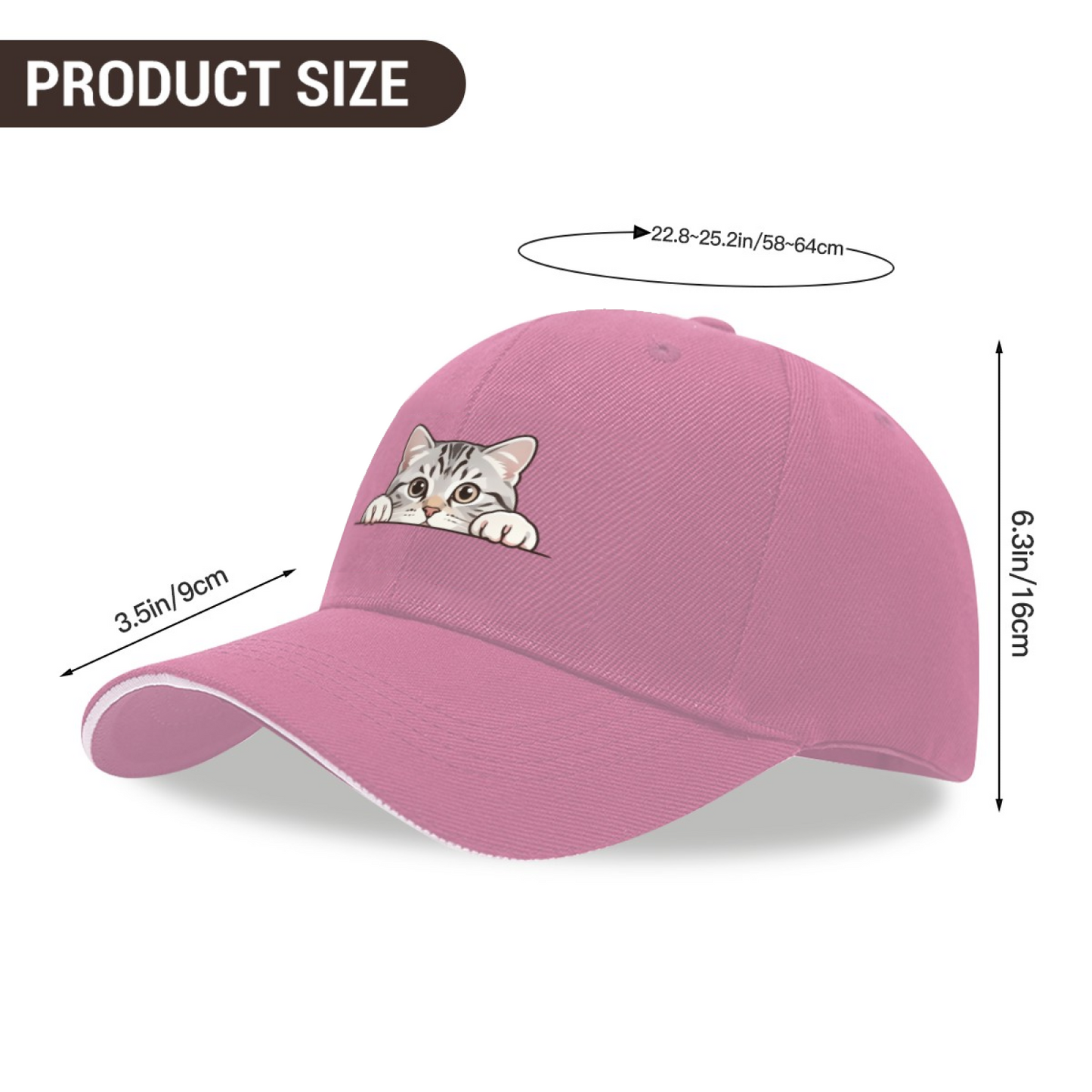 Adorable Peeking Tabby Cat Pink Sandwich Brim Baseball Cap Cute Pet Lover Hat