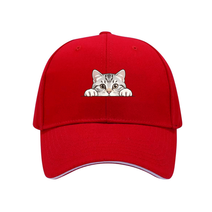 Adorable Peeking Tabby Cat Pink Sandwich Brim Baseball Cap Cute Pet Lover Hat