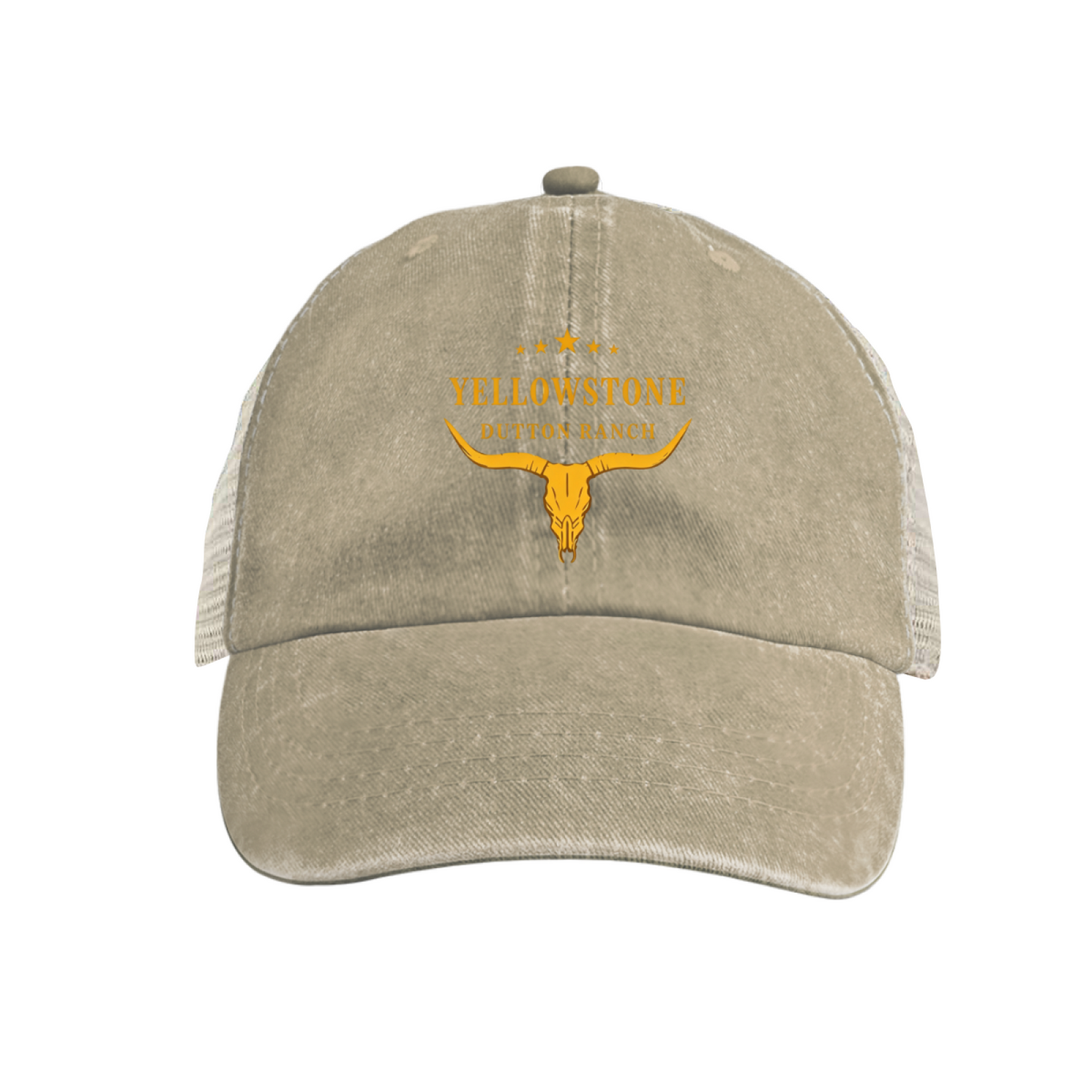 Yellowstone Dutton Ranch Longhorn Skull Mesh Back Trucker Hat, Western Cowboy Cap