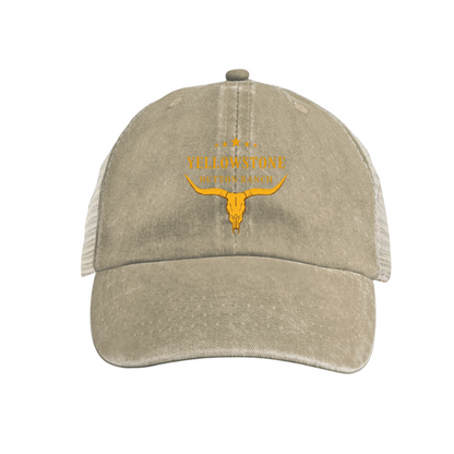 Yellowstone Dutton Ranch Longhorn Skull Mesh Back Trucker Hat, Western Cowboy Cap