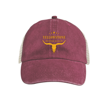 Yellowstone Dutton Ranch Longhorn Skull Mesh Back Trucker Hat, Western Cowboy Cap