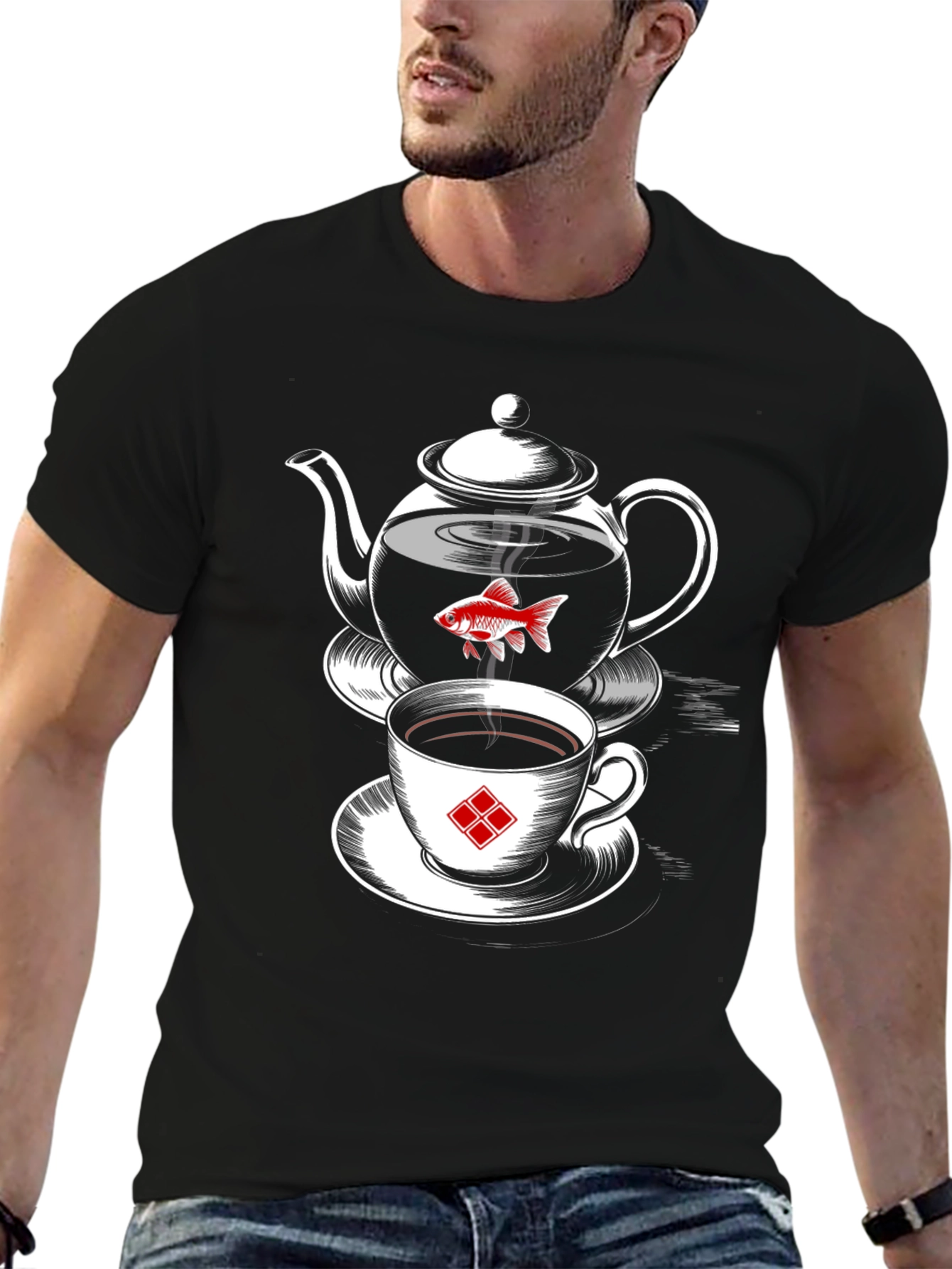 Whimsical Teapot & Goldfish Graphic Tee