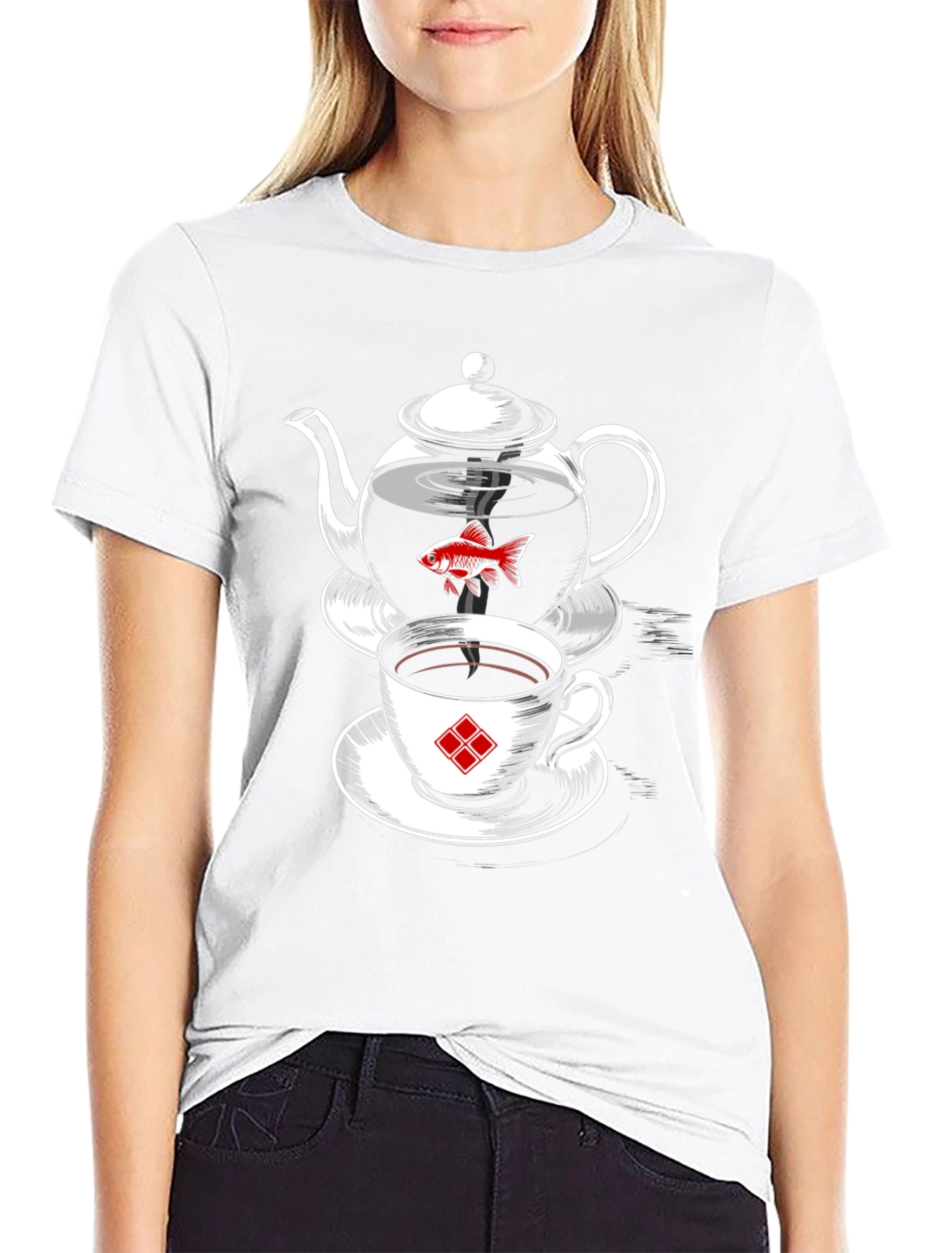 Whimsical Teapot & Goldfish Graphic Tee