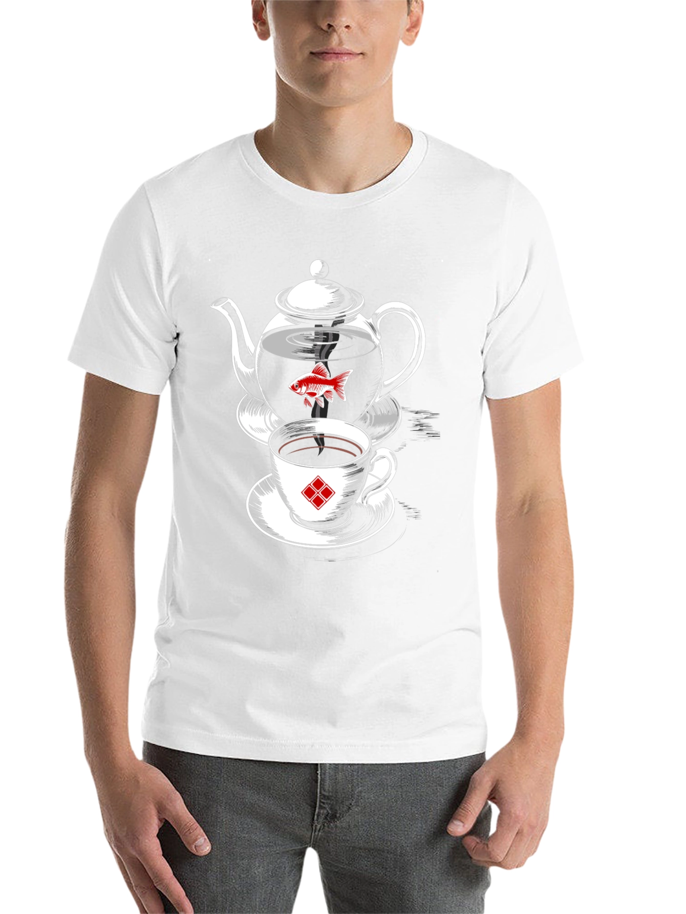 Whimsical Teapot & Goldfish Graphic Tee