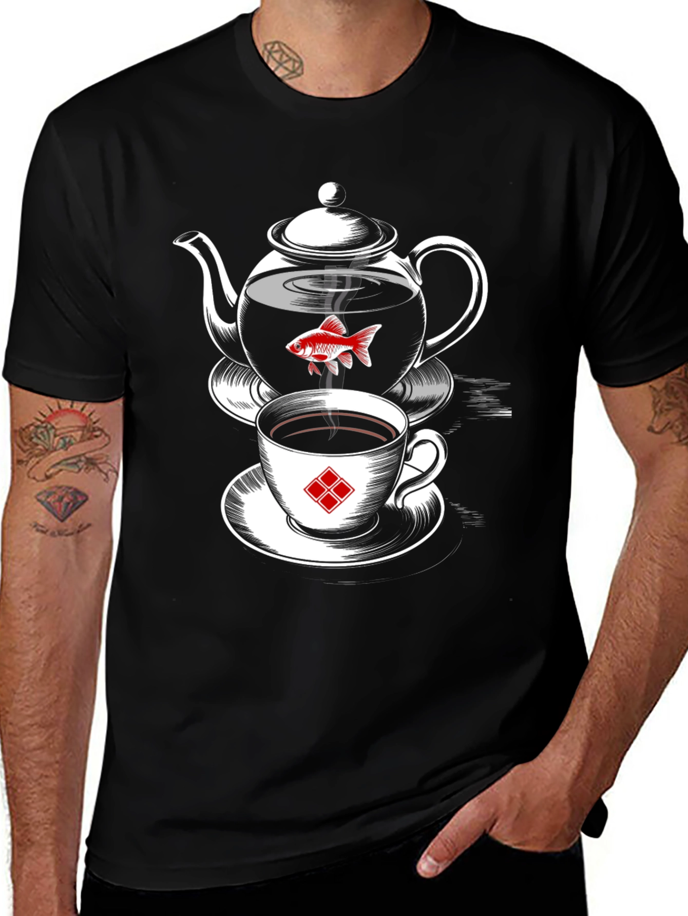 Whimsical Teapot & Goldfish Graphic Tee