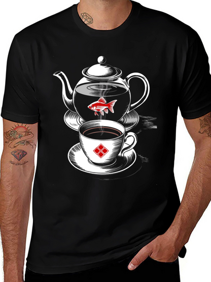 Whimsical Teapot & Goldfish Graphic Tee