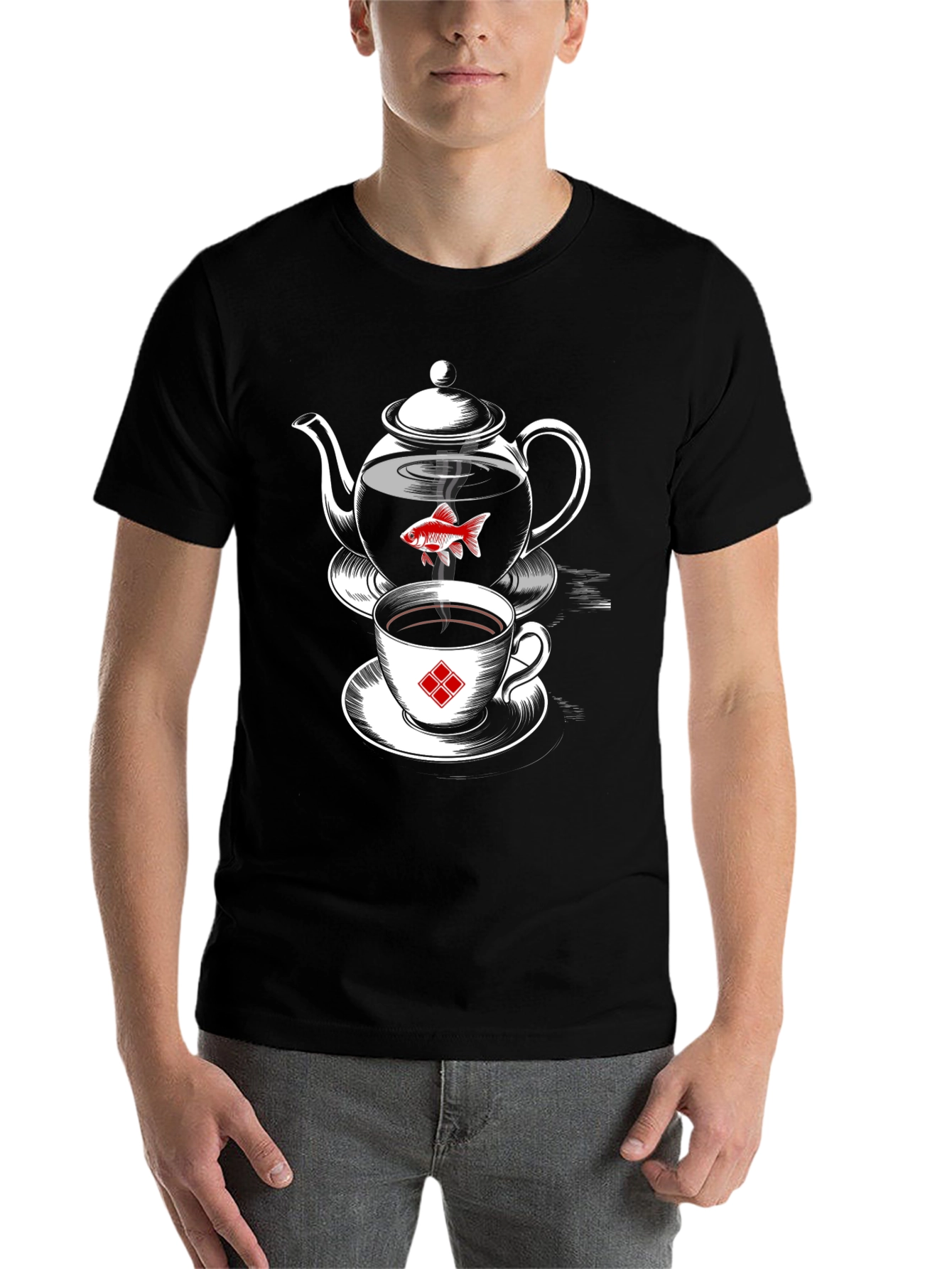 Whimsical Teapot & Goldfish Graphic Tee