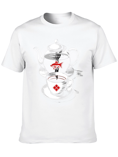 Whimsical Teapot & Goldfish Graphic Tee